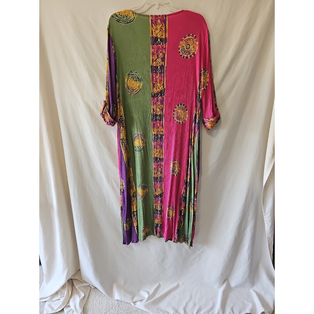 Soft Surroundings Bohemian Multicolored Maxi Dress 3/4 Roll Tab Sleeves V Neck - Picture 5 of 7